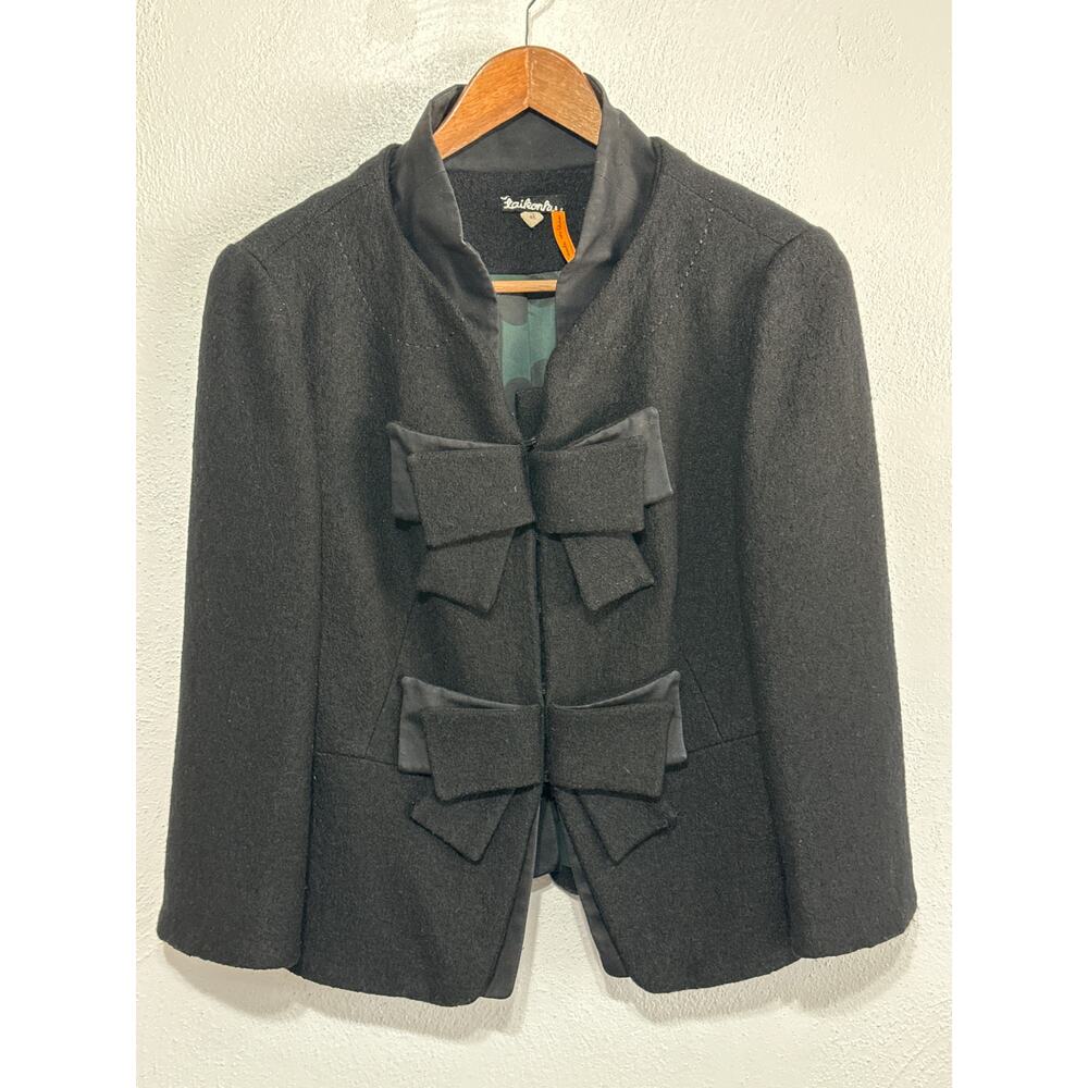 Taikonhu Wool Blend Dark Coquette Bow Jacket 4 Black Preppy City Downtown Office